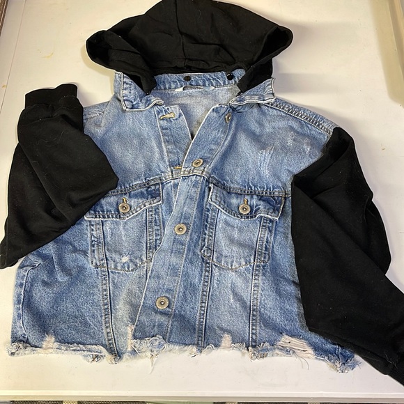 Highway Jeans Jackets & Blazers - Highway Large Cropped Hooded Jean Jacket